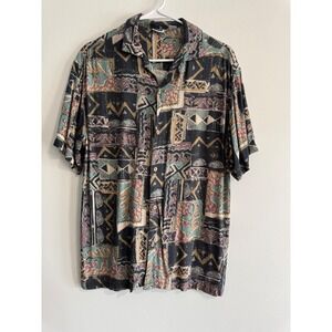 Pull&Bear STWD Geometric Tribal Shirt Mens Medium Short Button boho retro spring
